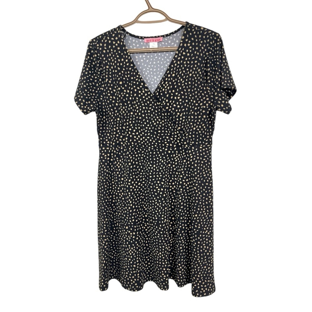 Hot Kiss Black Tan Cream Speckled Ruffle Mini Sundress Stretchy Dress Large